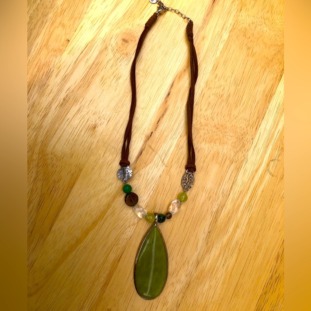 Silpada green serpentine necklace w/leather cord